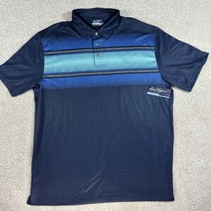 NWT XL Ben Hogan Blue Peacoat Stripe Short Sleeve Performance Polo UPF15 Classic
